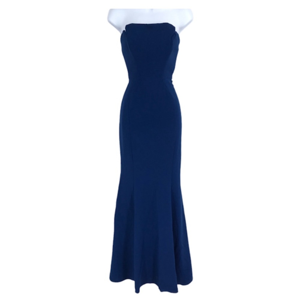 Jill Stuart Blue Sapphire Academy Gown size 8 Notched Strapless Mermaid Dress